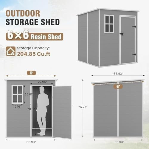 6x6ft Outdoor Resin Storage Shed Lockable Garden Tool & Bike Box