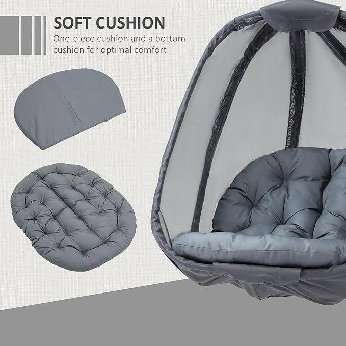 Hanging Egg Chair with Stand Foldable Swing Hammock Cushion Indoor Outdoor