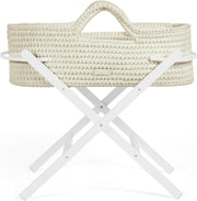 Crochet Moses Basket with Foldable Stand & Mattress Lightweight Cloud Pine