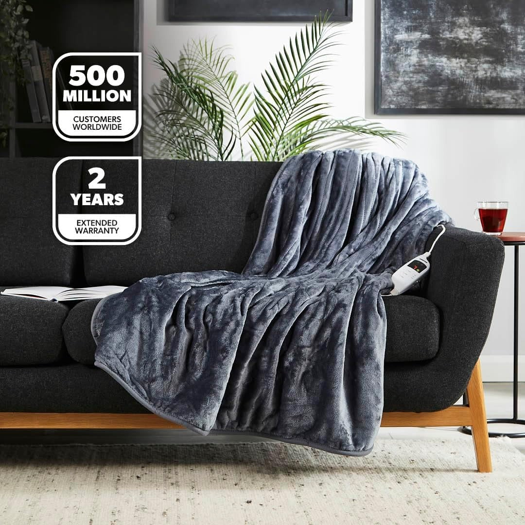 Electric Heated Throw Blanket 9 Heat Settings Timer Soft Fleece 130x180cm