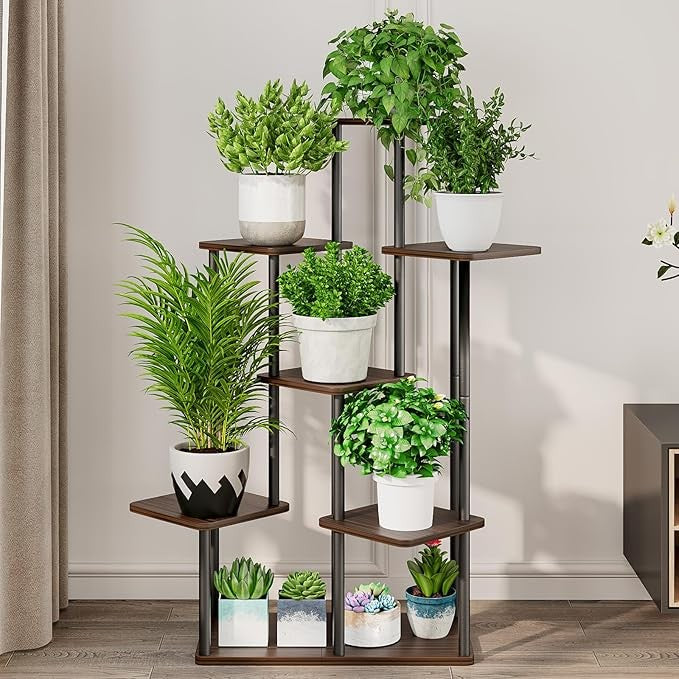 7 Tier Black Metal Plant Stand Indoor Outdoor Corner Tall Flower Shelf Rack