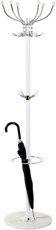 Modern Chrome White Metal Coat Rack 176cm Marble Base Standing Clothes Hanger
