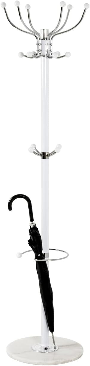 Modern Chrome White Metal Coat Rack 176cm Marble Base Standing Clothes Hanger