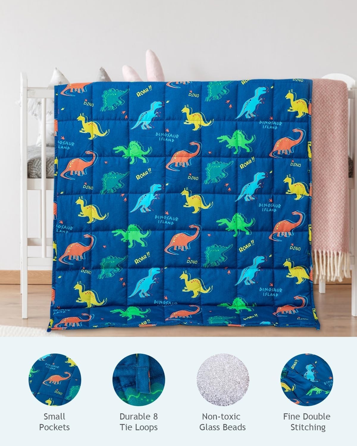 2.3kg Weighted Blanket Blue Dinosaur Soft Cozy for Calming Sleep 90x120cm