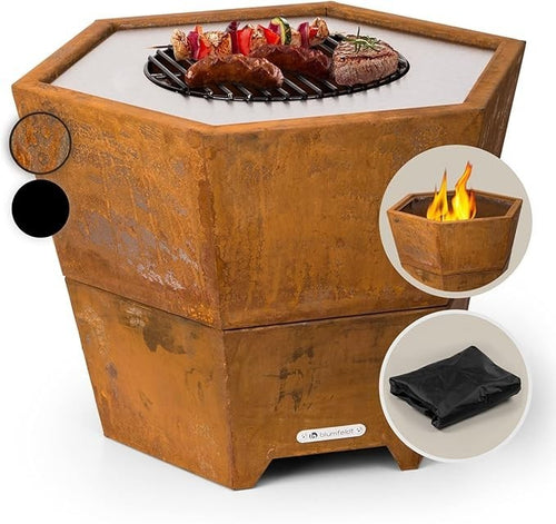 Outdoor Fire Pit Bowl with Grill – Weatherproof Steel Garden Fireplace 60cm