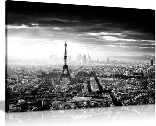 Paris Eiffel Tower Canvas Wall Art 18x12 Framed Black White
