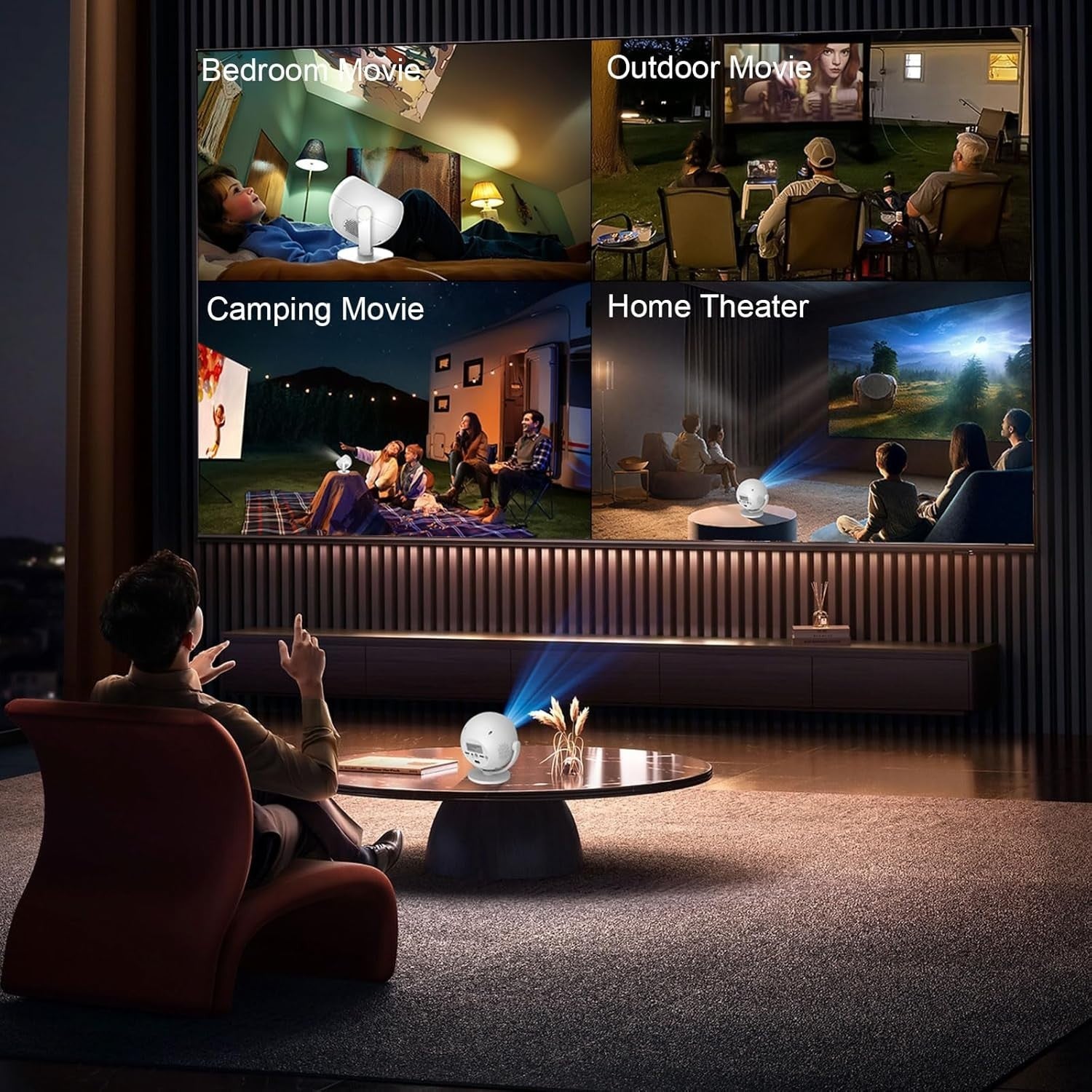 4K Mini Projector 1080P WiFi 6 Bluetooth Auto Keystone 360° Portable