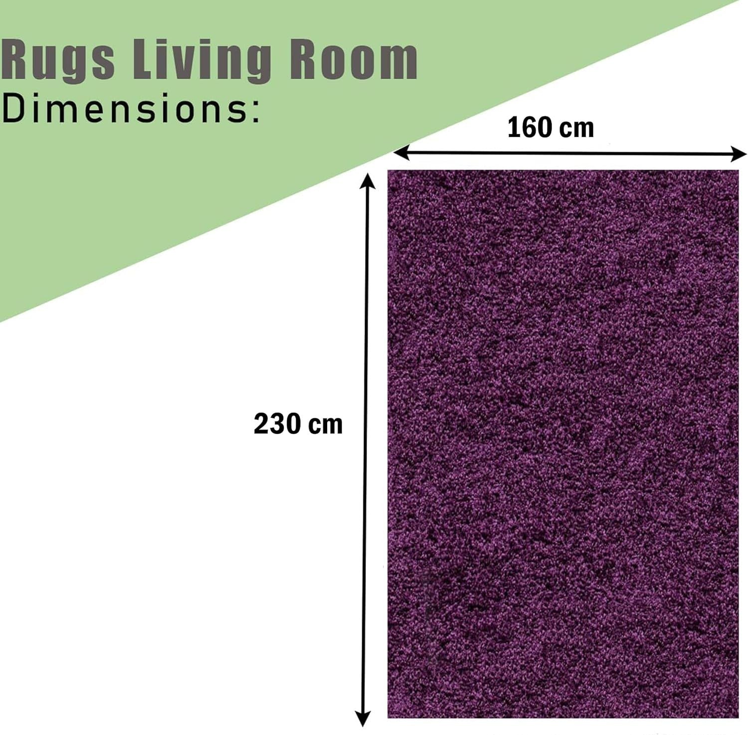 Extra Large Shaggy Rug 160x230cm 5cm Thick Soft High Pile Purple Carpet