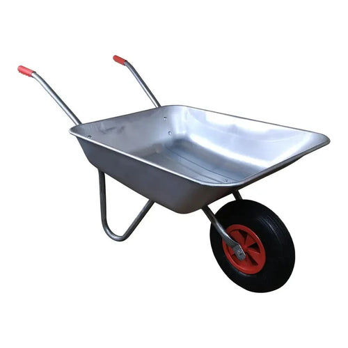 65L Galvanised Garden Wheelbarrow Metal Tray Pneumatic Tyre 60kg Max Load