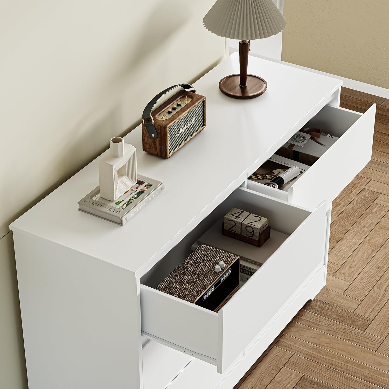 White 6 Drawer Chest Modern Wide Dresser Storage Unit Bedroom Cabinet