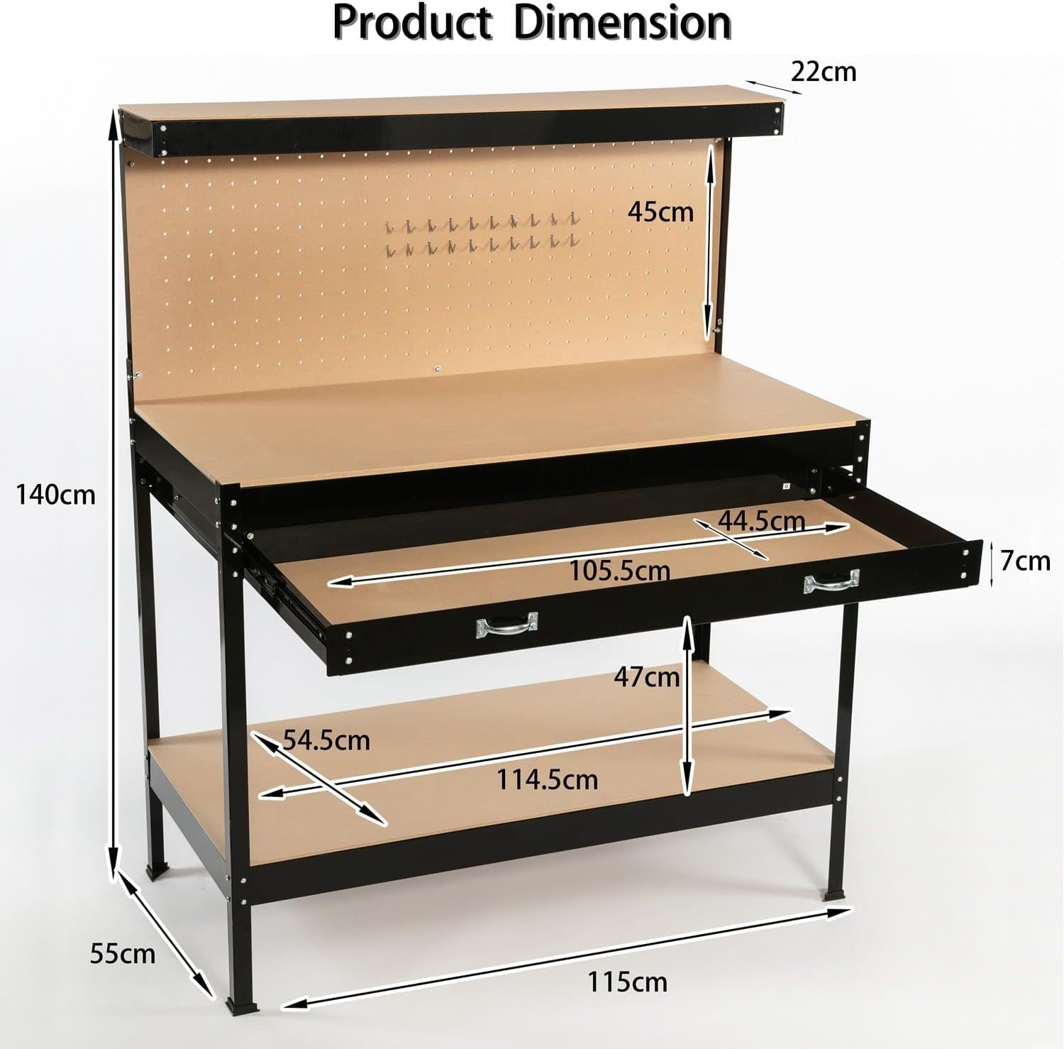 Black Steel Garage Workbench Tool Station w/ Drawer Pegboard Shelf DIY Setup