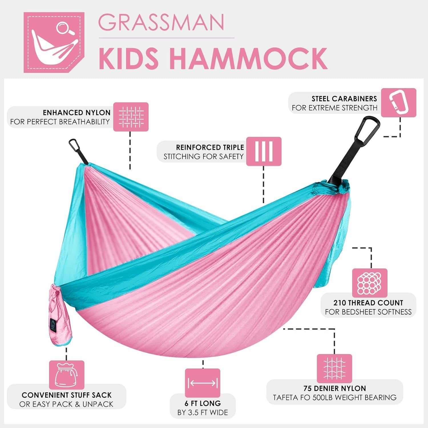 Kids Camping Hammock with Straps | Safe Portable Indoor Outdoor Hanging Bed
