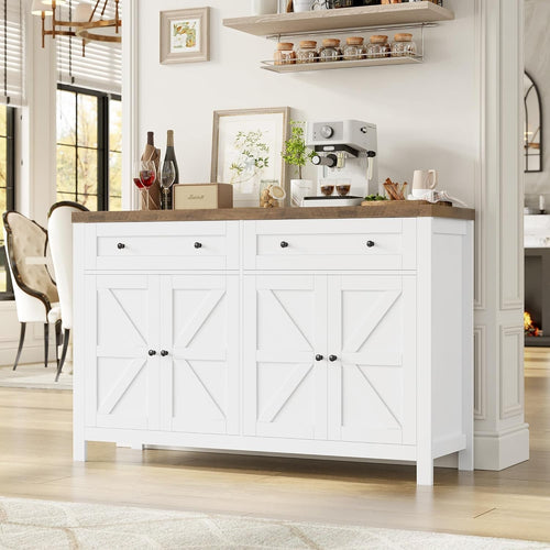 Modern White Sideboard with Adjustable Shelf 2 Drawers 4 Compartments
