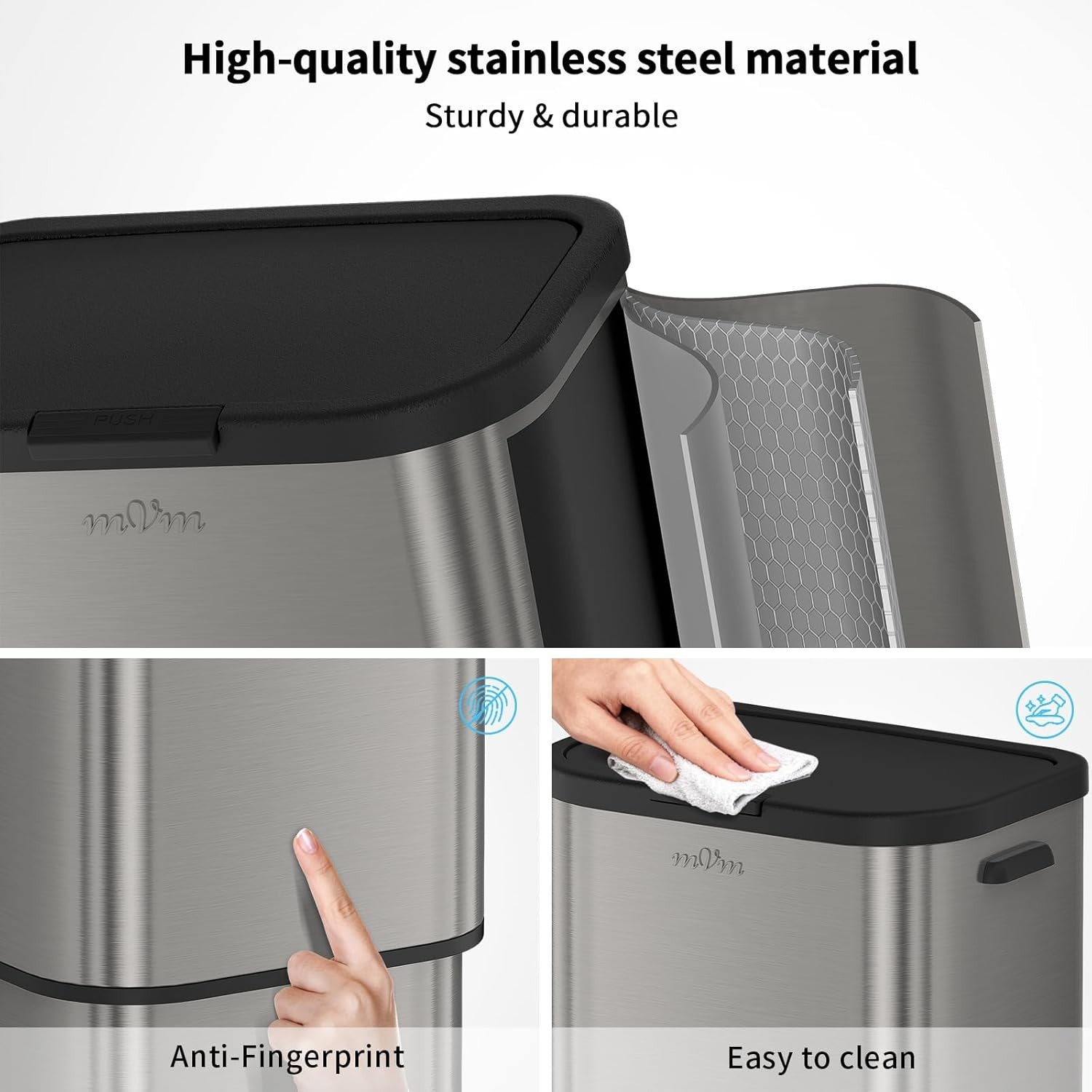 60L Kitchen Trash Bin Gray Stainless Steel Soft-Close Rubbish Can
