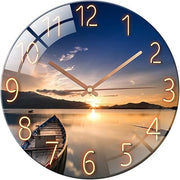 Sunset Blue Glass Wall Clock 12” Silent Non-Ticking Modern Round Home Decor
