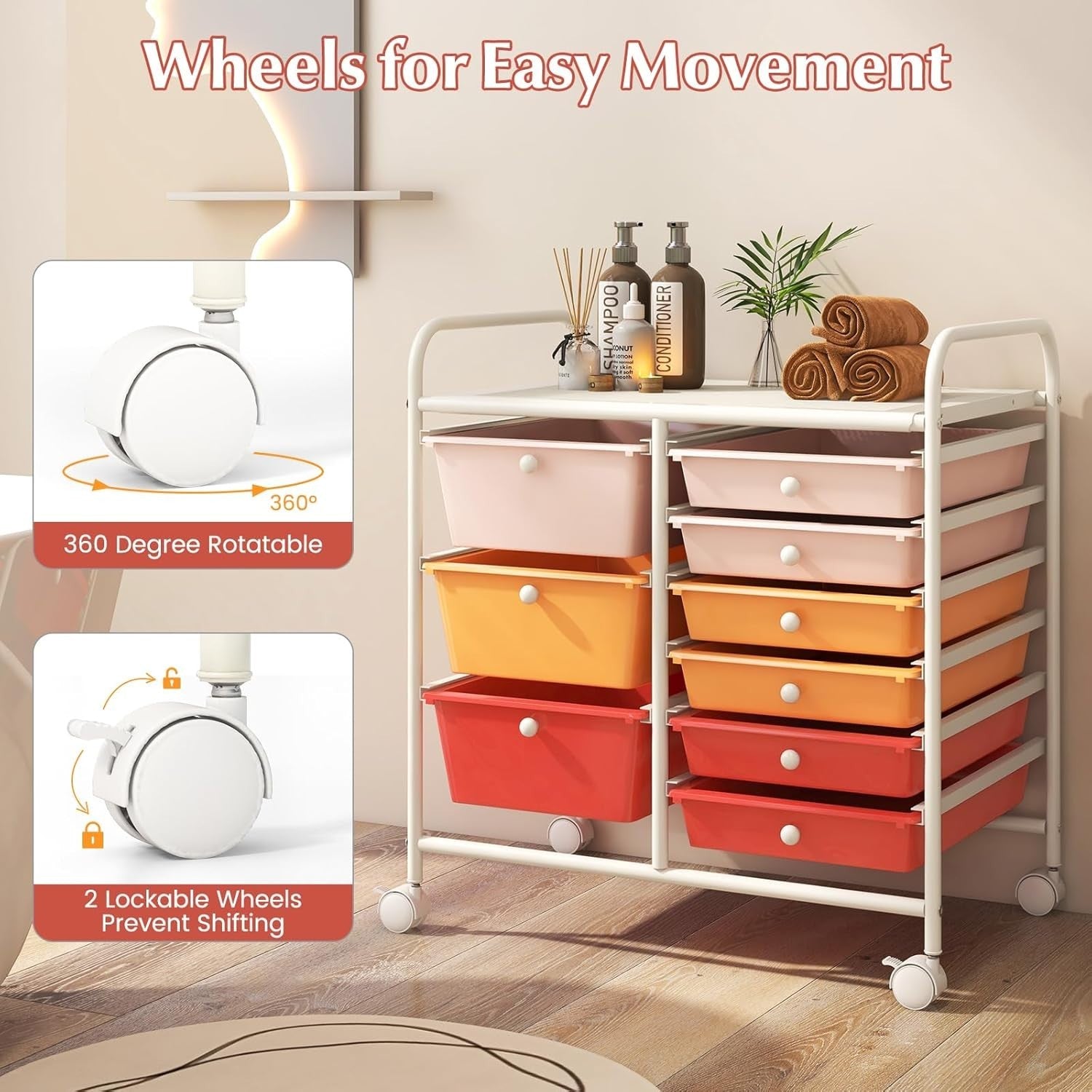 9 Drawer Rolling Storage Cart Macaron Utility Organizer Trolley