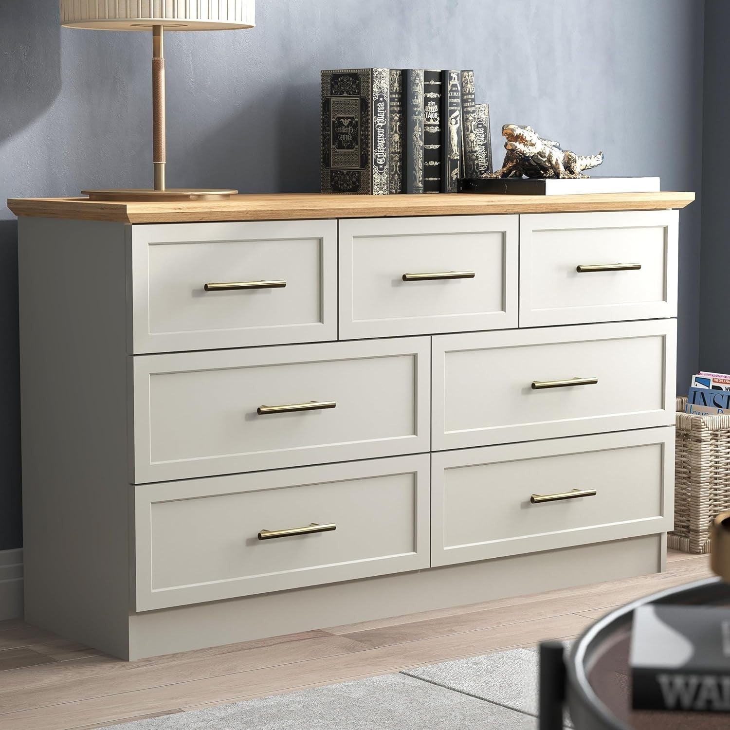 7-Drawer Storage Chest for Bedroom, Entryway & Living Room – Light Grey/Oak
