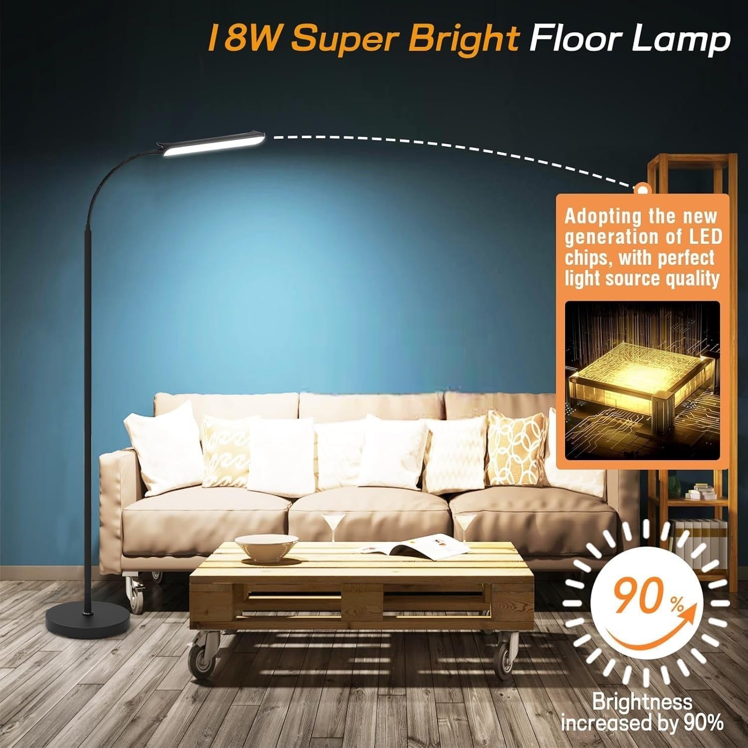 Dimmable LED Floor Lamp Remote Touch Control Reading Light 1800LM 18W