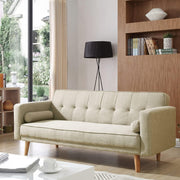 Cream 3 Seater Sofa Bed Linen Fabric Click Clack Couch for Guest Rooms