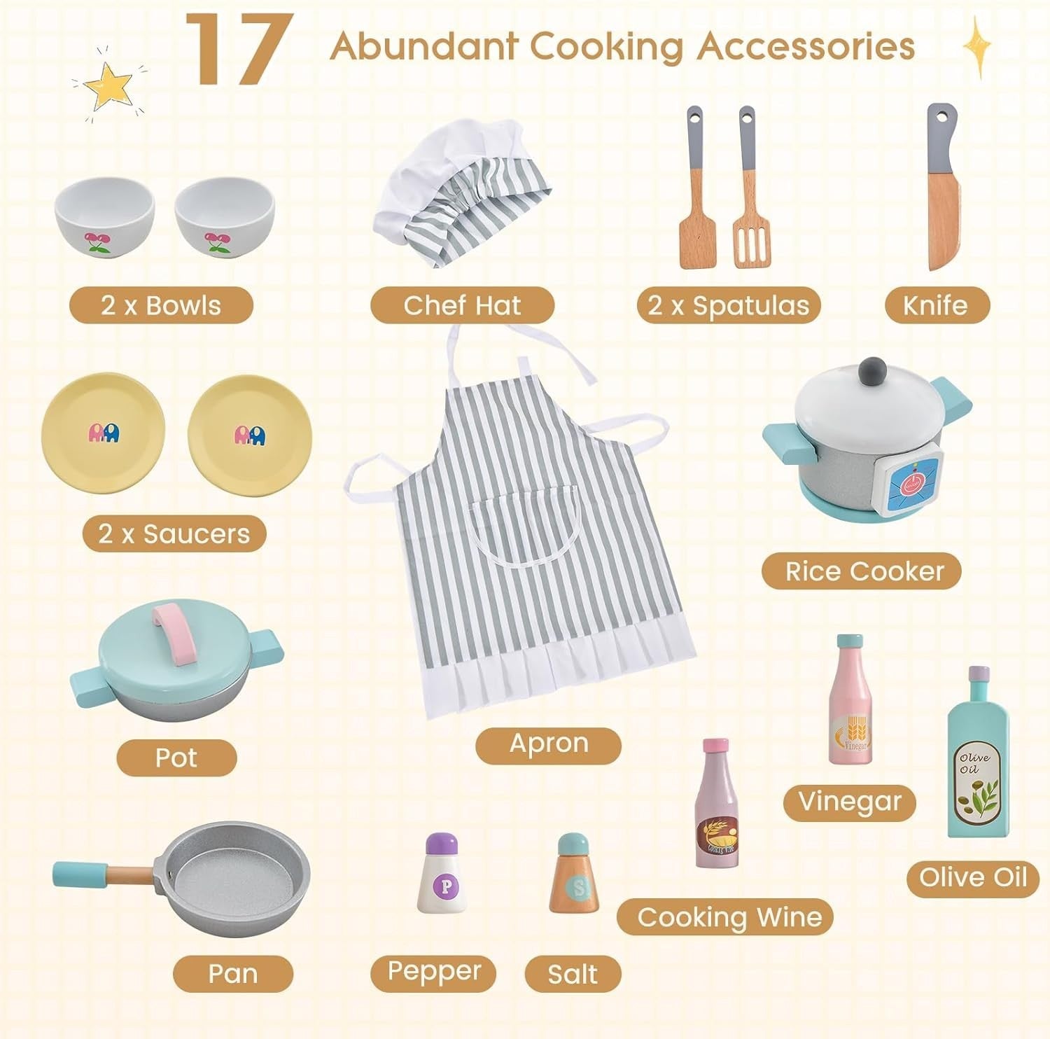Wooden Kids Play Kitchen Chef Set Microwave Washer Toy Kitchen