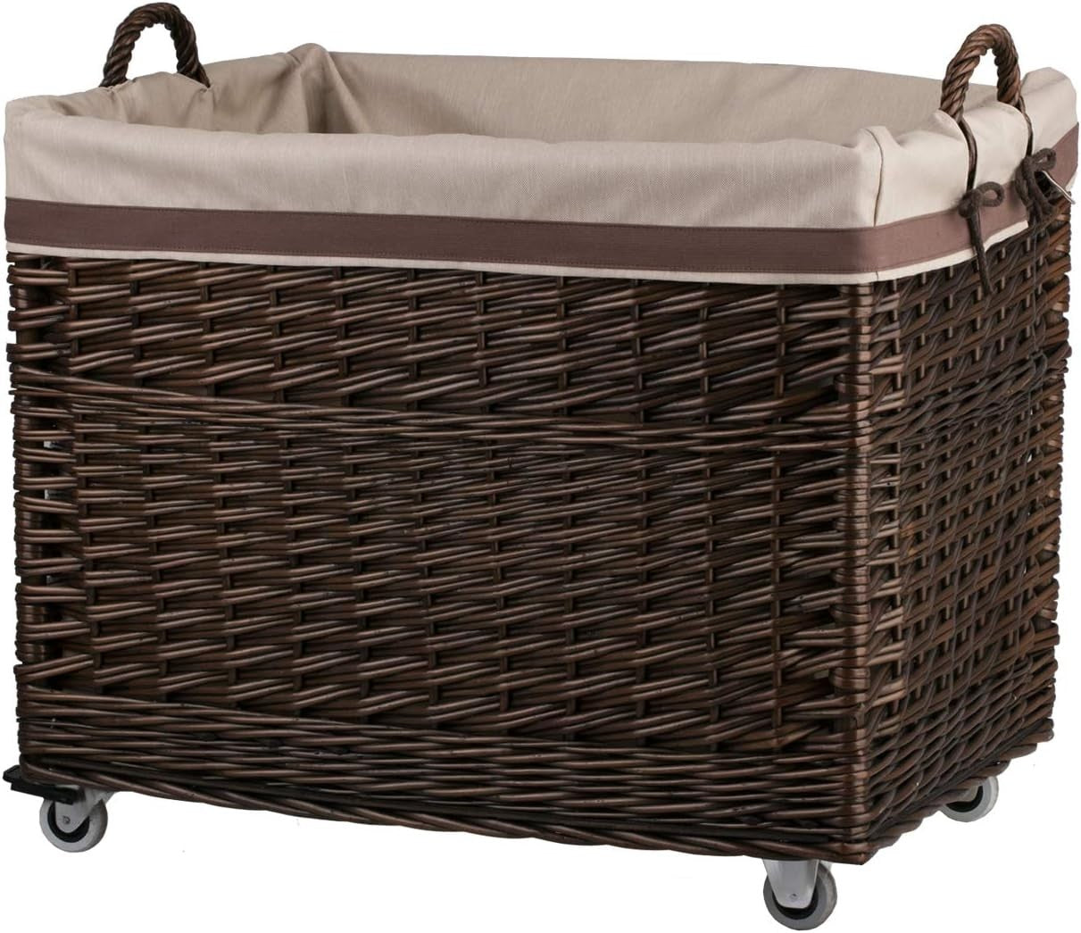 Wicker Log Basket on Wheels Rustic Wood Holder Toy Box Indoor Storage