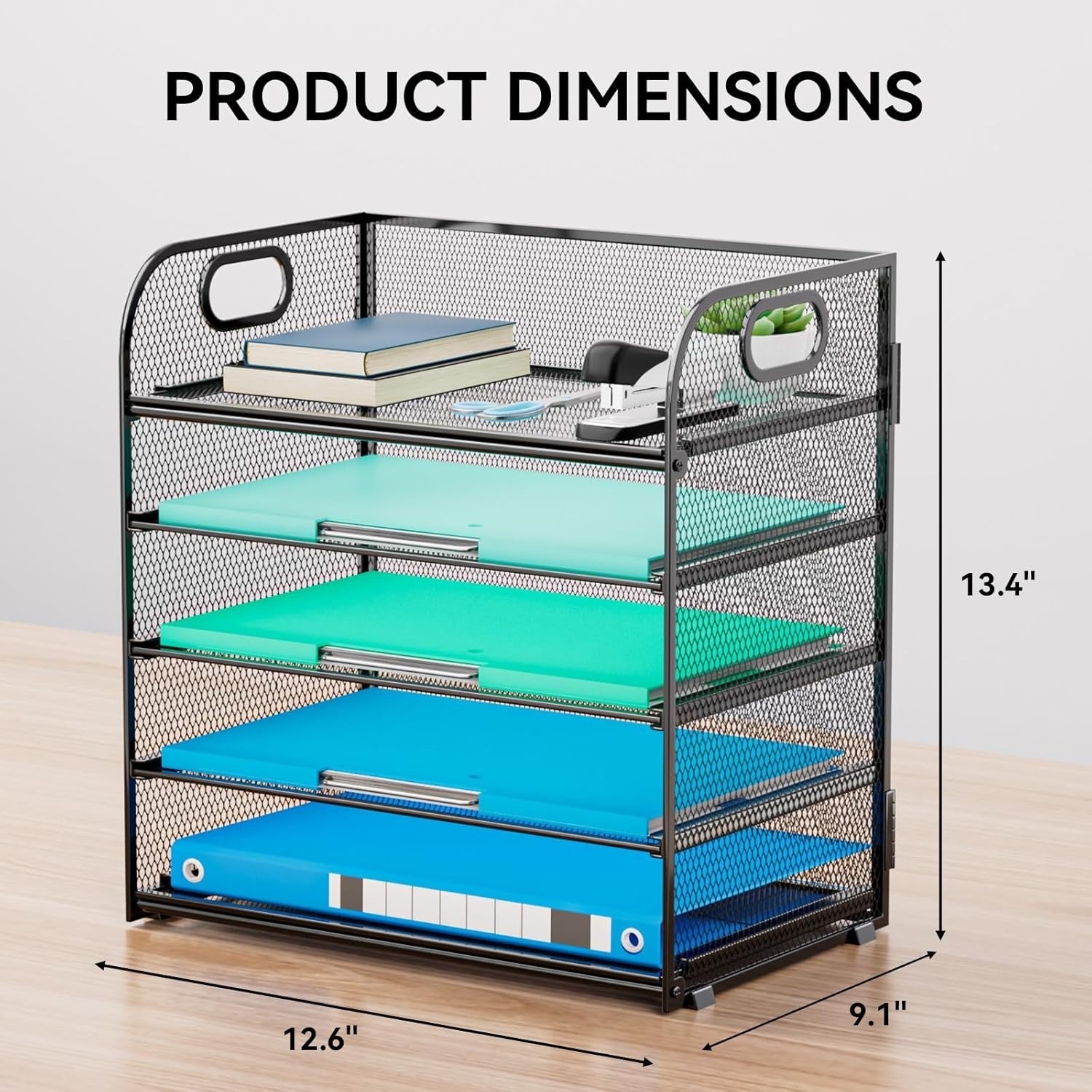 5-Tier Metal Desk Organizer | Letter/A4 File Tray Holder | Black Mesh