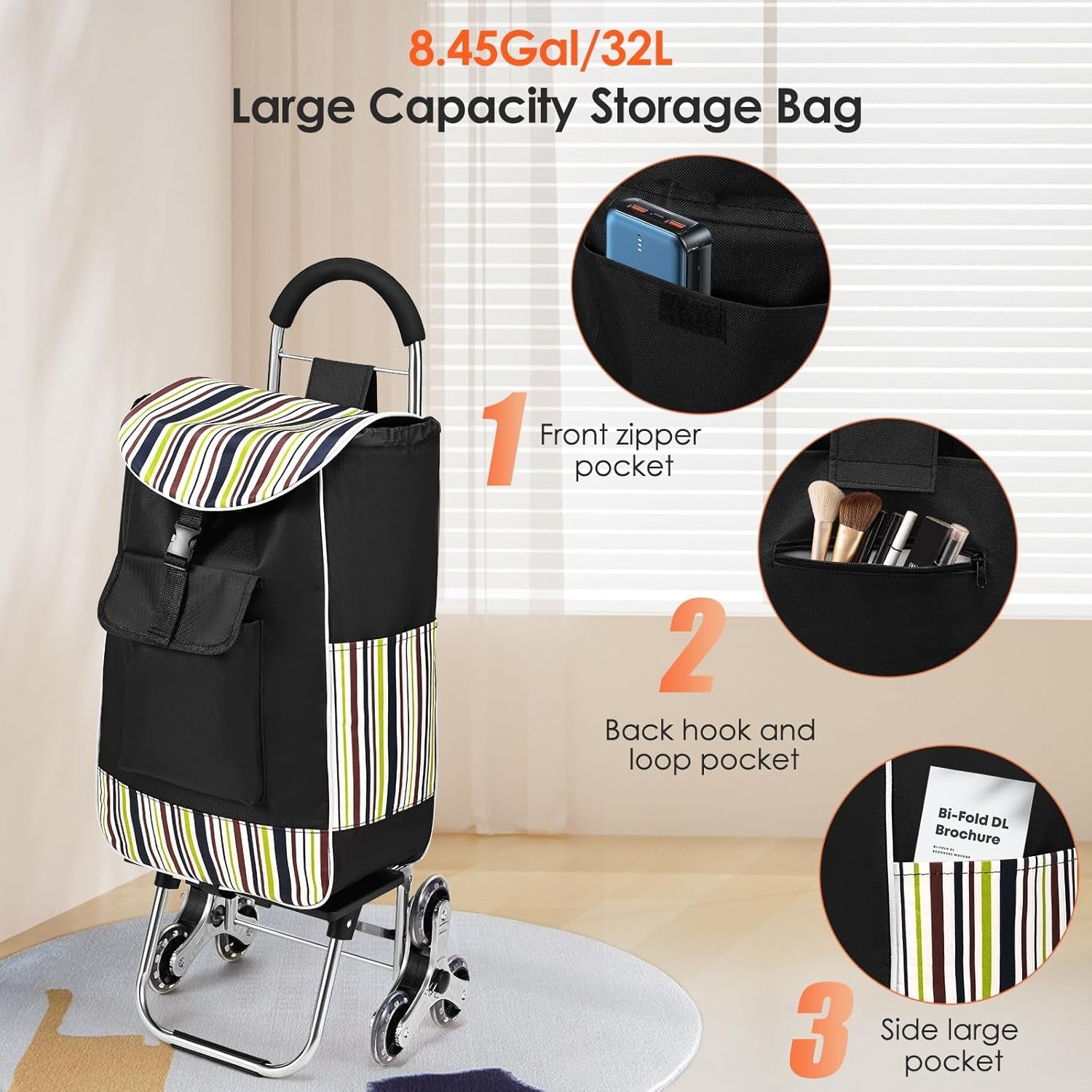 3 in 1 Foldable Shopping Trolley 6 Wheel Stair Climbing Insulated Bag