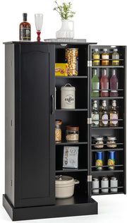 Tall Black Kitchen Pantry Cupboard Storage Cabinet Adjustable Shelves Unit