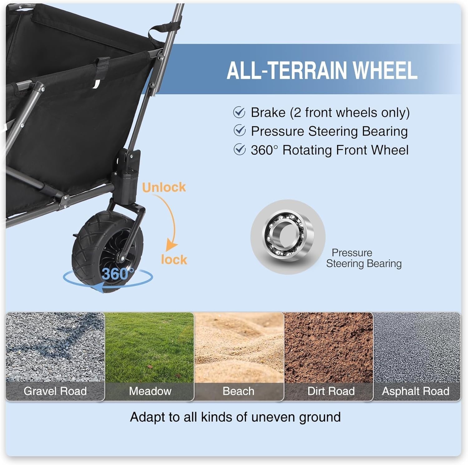 Heavy Duty Folding Dog Wagon Cart w/ Extendable Rear All-Terrain Wheels 150lb