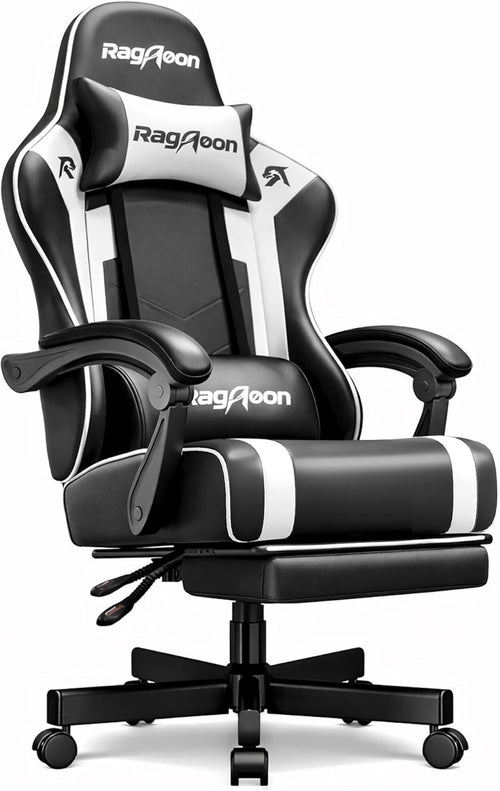 Ergonomic Gaming Chair Black Reclining Office Chair with Footrest & Lumbar Suppo