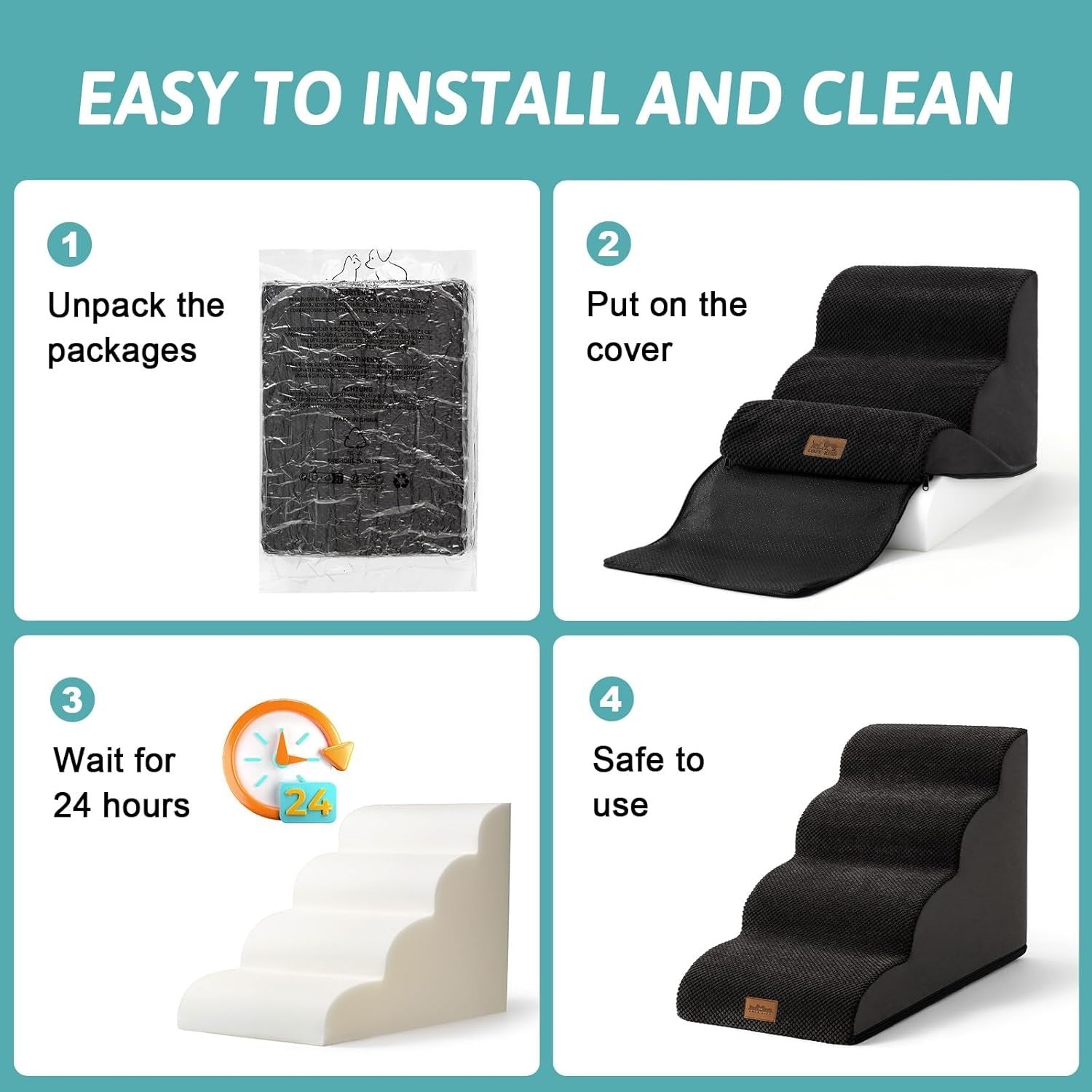 Dog Stairs 3 Step Foam Pet Ramp for Bed Sofa Leakproof Cover