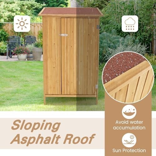 5x3FT Wooden Garden Shed Outdoor Tool Cabinet with Shelves & Lockable Door
