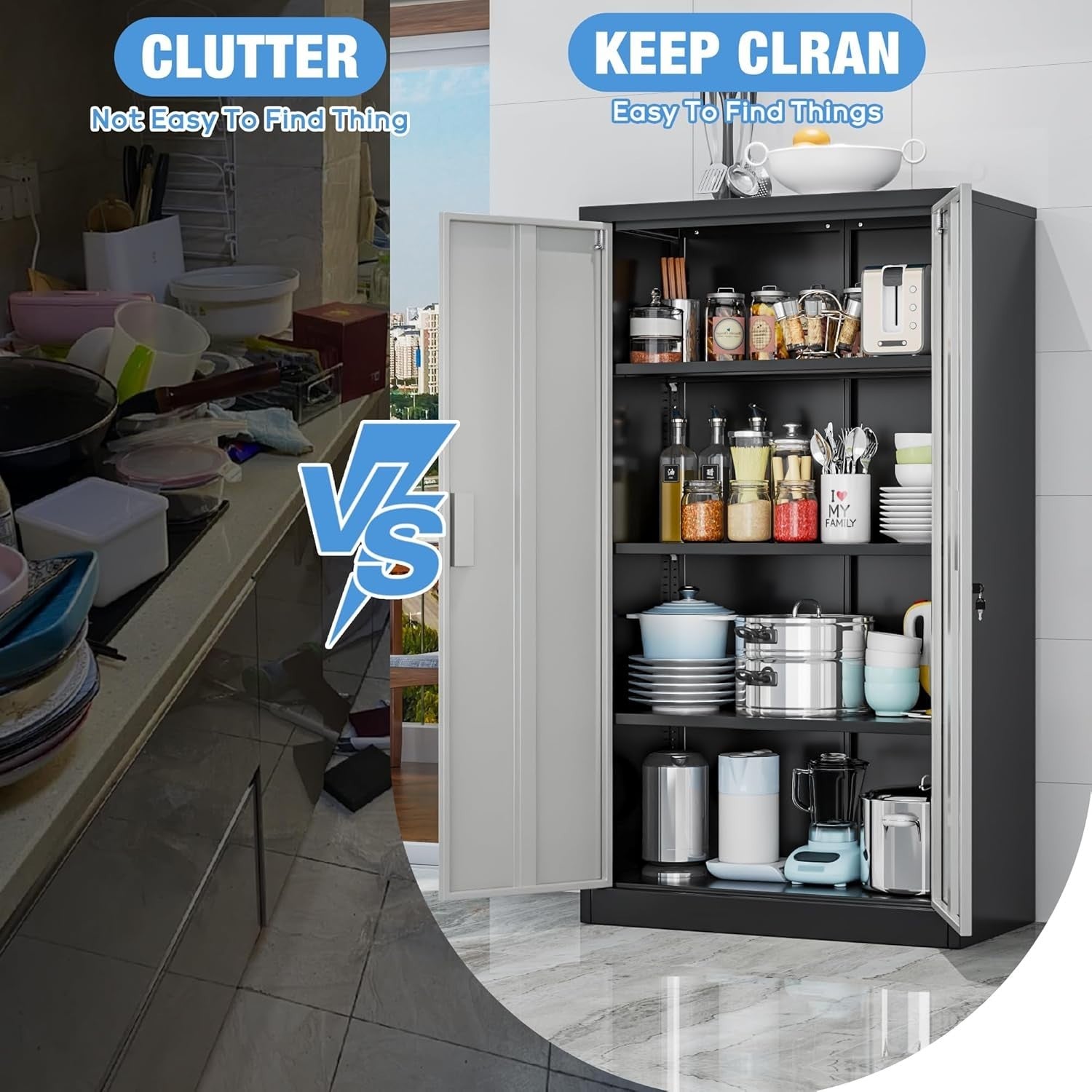 Lockable Steel Storage Cabinet with 3 Adjustable Shelves 140cm High