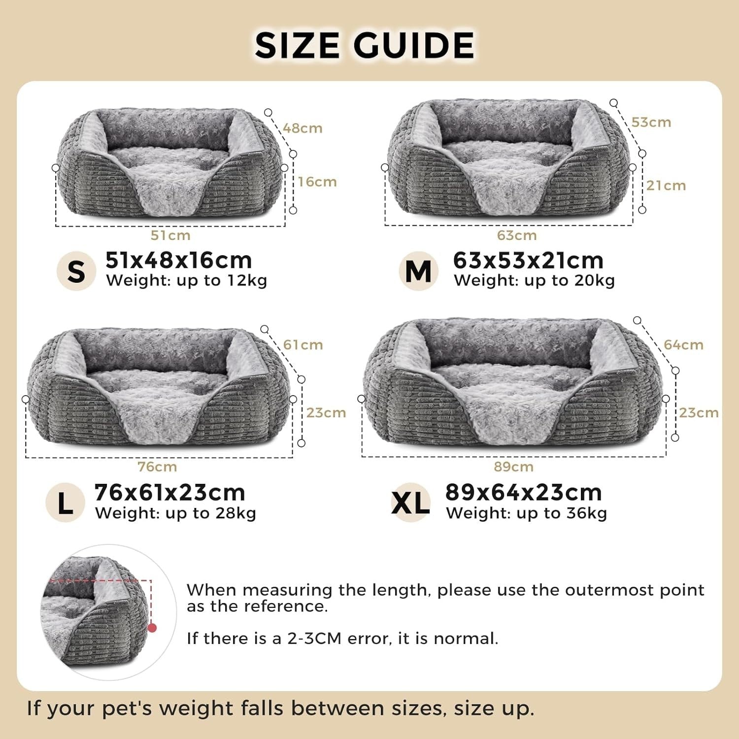 Medium Dog Bed 20cm High Sides Washable Sofa 64x53cm