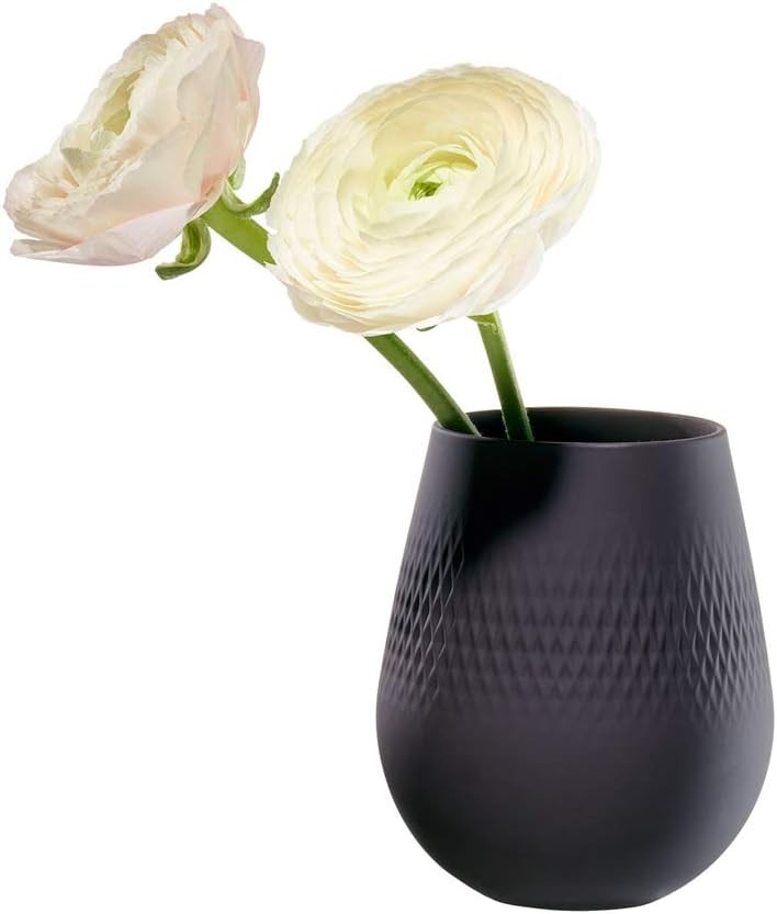 Modern Black Porcelain Vase Square Textured Decor 14cm Table Centrepiece