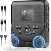 Portable Bluetooth CD Player FM Transmitter TF AUX Rechargeable Black