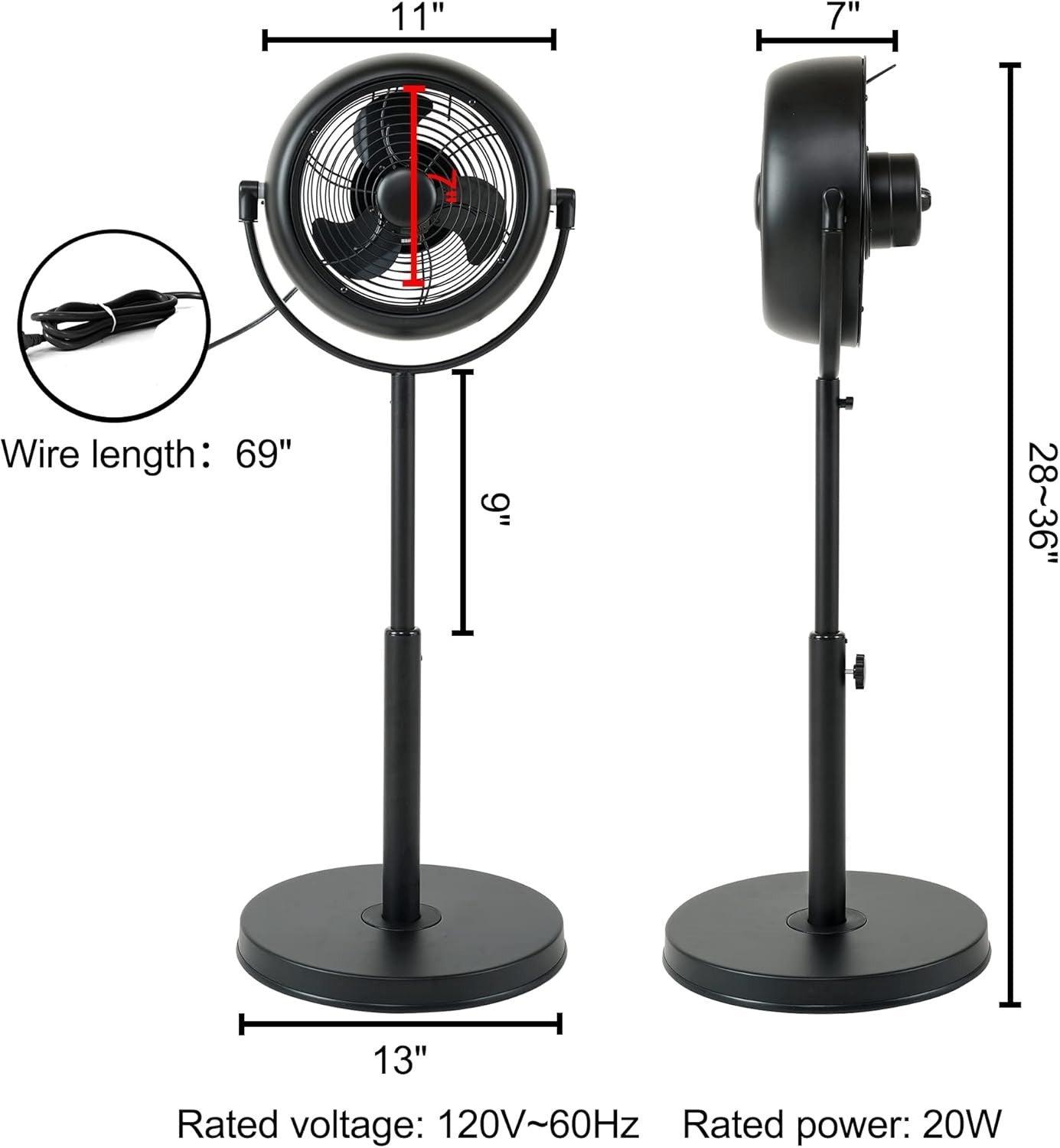 8" Retro Pedestal Stand Fan 3-Speed Adjustable 360° Rotating Quiet Desk Cooling
