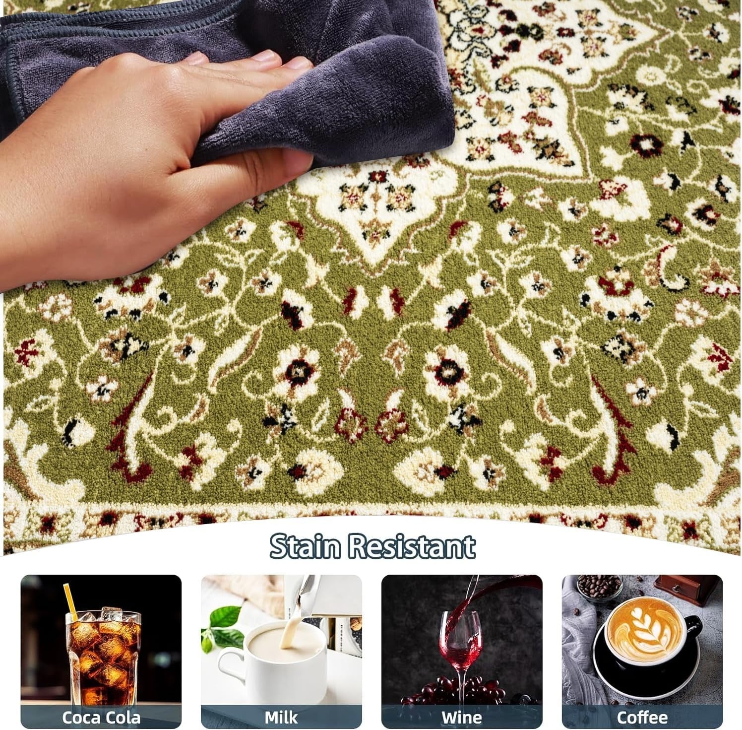 Green Traditional Area Rug 160x230cm Heavy Soft Non Slip Living Room Carpet