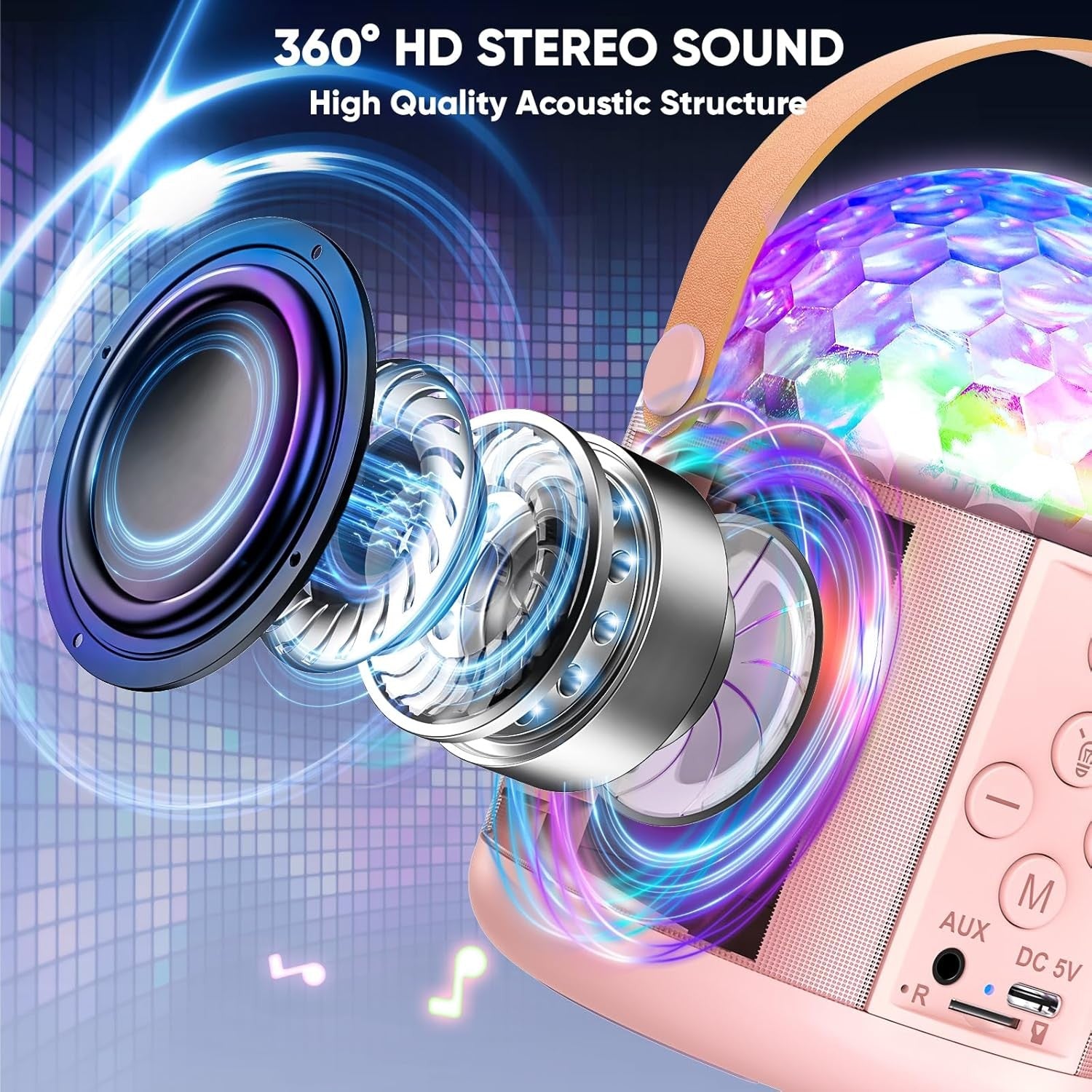 Girls Karaoke Machine with 2 Mics LED Party Speaker Gift