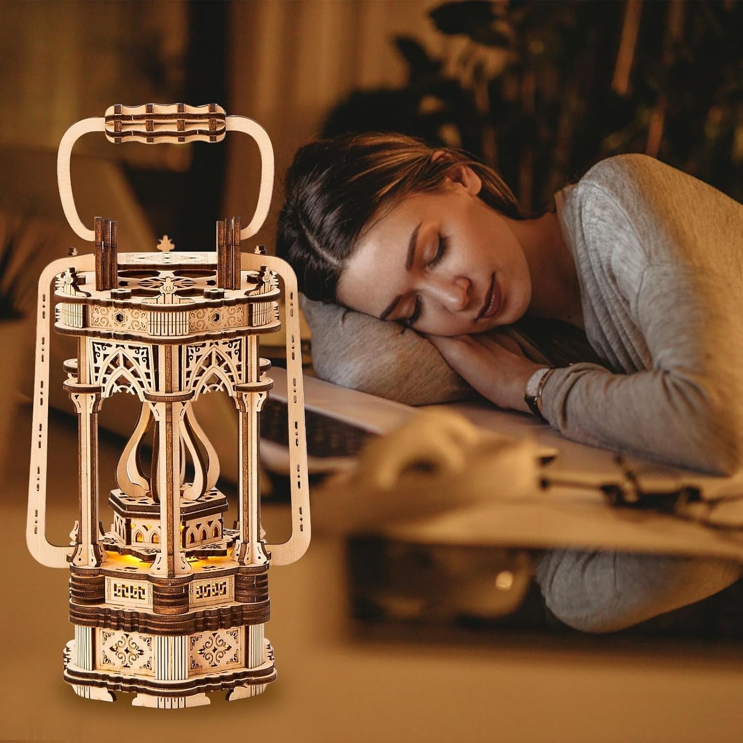 3D Wooden Lantern Puzzle Kit DIY – Mechanical Build Gift for Adults