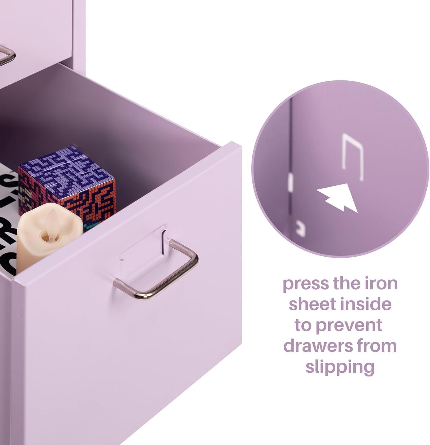 Lavender Metal Rolling Drawer Cabinet 3 Tier Under Desk File Storage