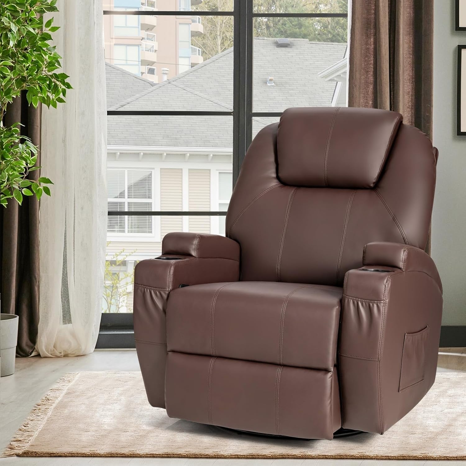 Massage Recliner Chair Swivel Rocking Heated Sofa w/ Footrest Cup Holders