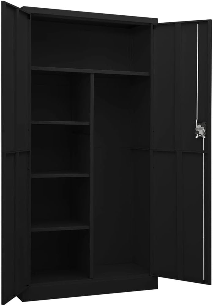 Metal Storage Cabinet Black 4-Shelf Lockable Cupboard for Garage Office 180cm
