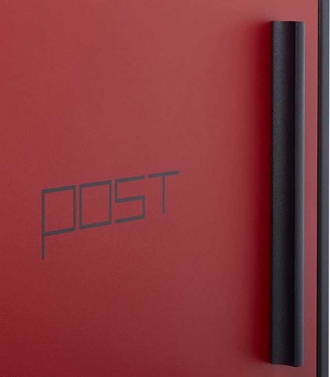 Wall Mounted Lockable Letterbox Steel Black Red | Large A4 Slot | Weatherproof