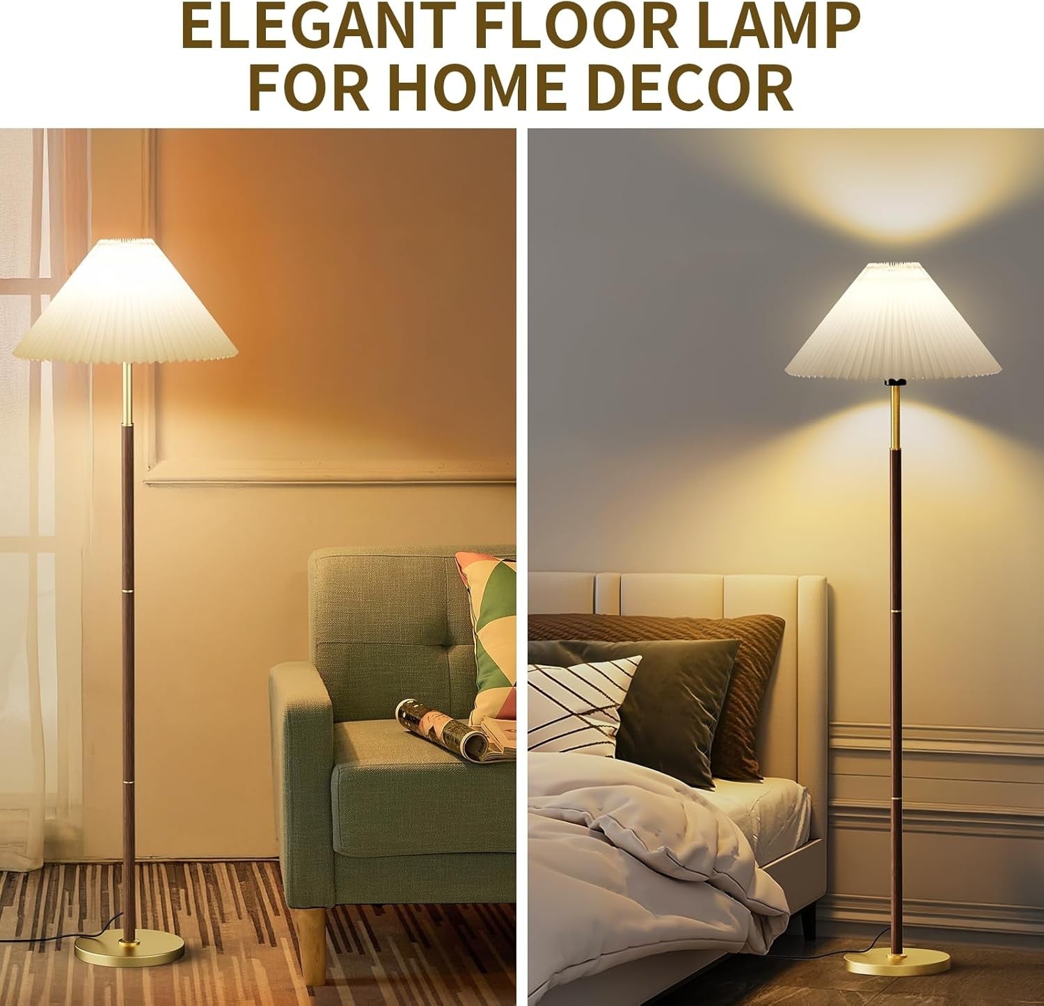 Floor Lamp with Remote App Foot Switch Dimmable Wooden Standing Light
