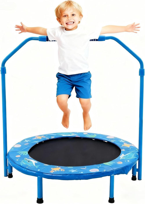 36'' Kids Mini Trampoline Adjustable Handle Foldable Quiet Indoor Outdoor