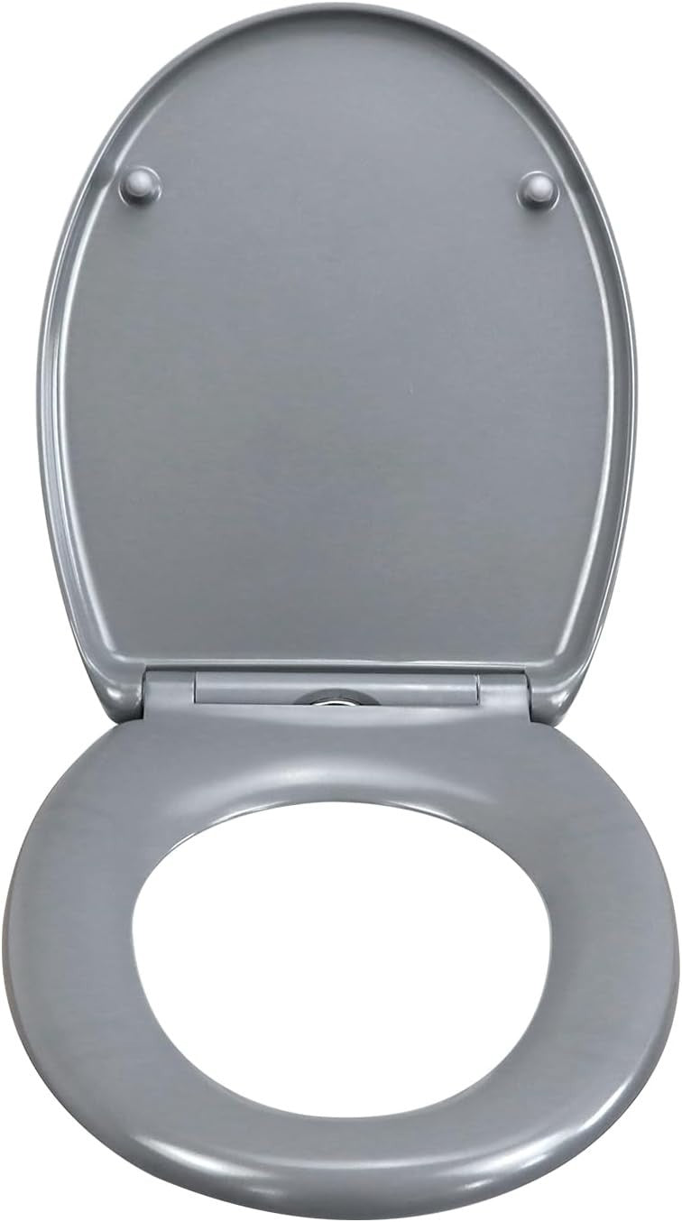 Grey Duroplast Toilet Seat Soft Close Quick Release Top Fix 45x37cm