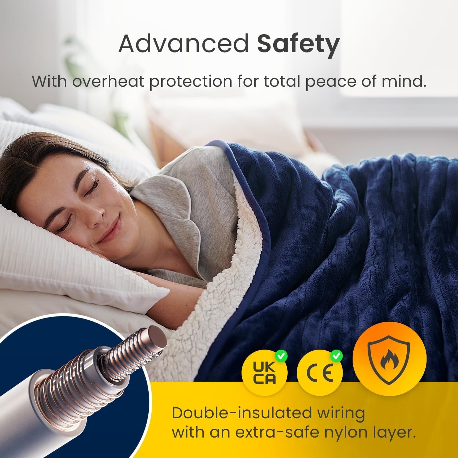 Electric Heated Throw Blanket Sherpa Fleece Remote 10 Heat Levels 160x130cm
