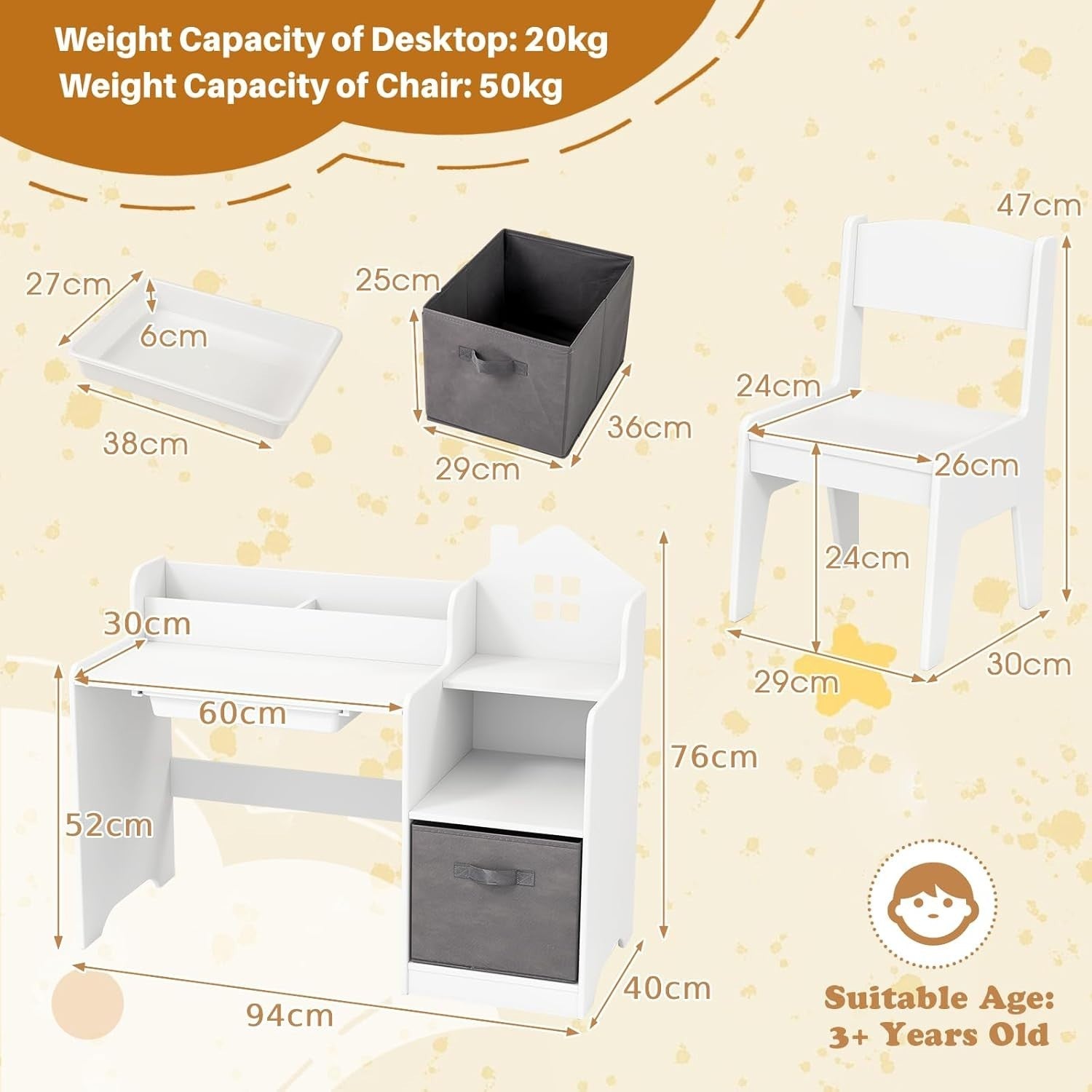 Kids Study Desk & Chair Set with Storage Drawers, Organizer & Ergonomic Design