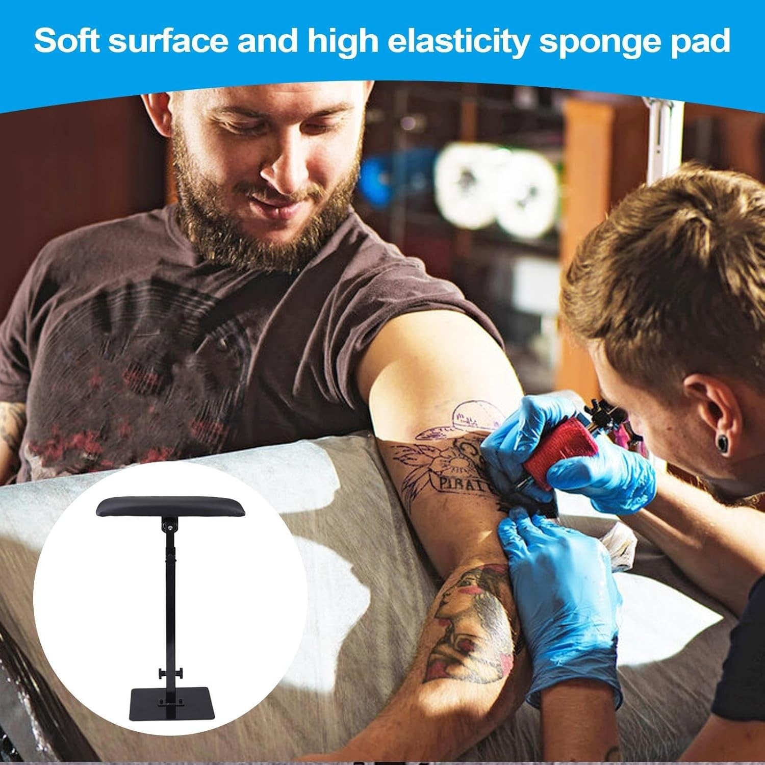 Tattoo Arm Rest Stand Adjustable Height Soft Pad Heavy Studio Support